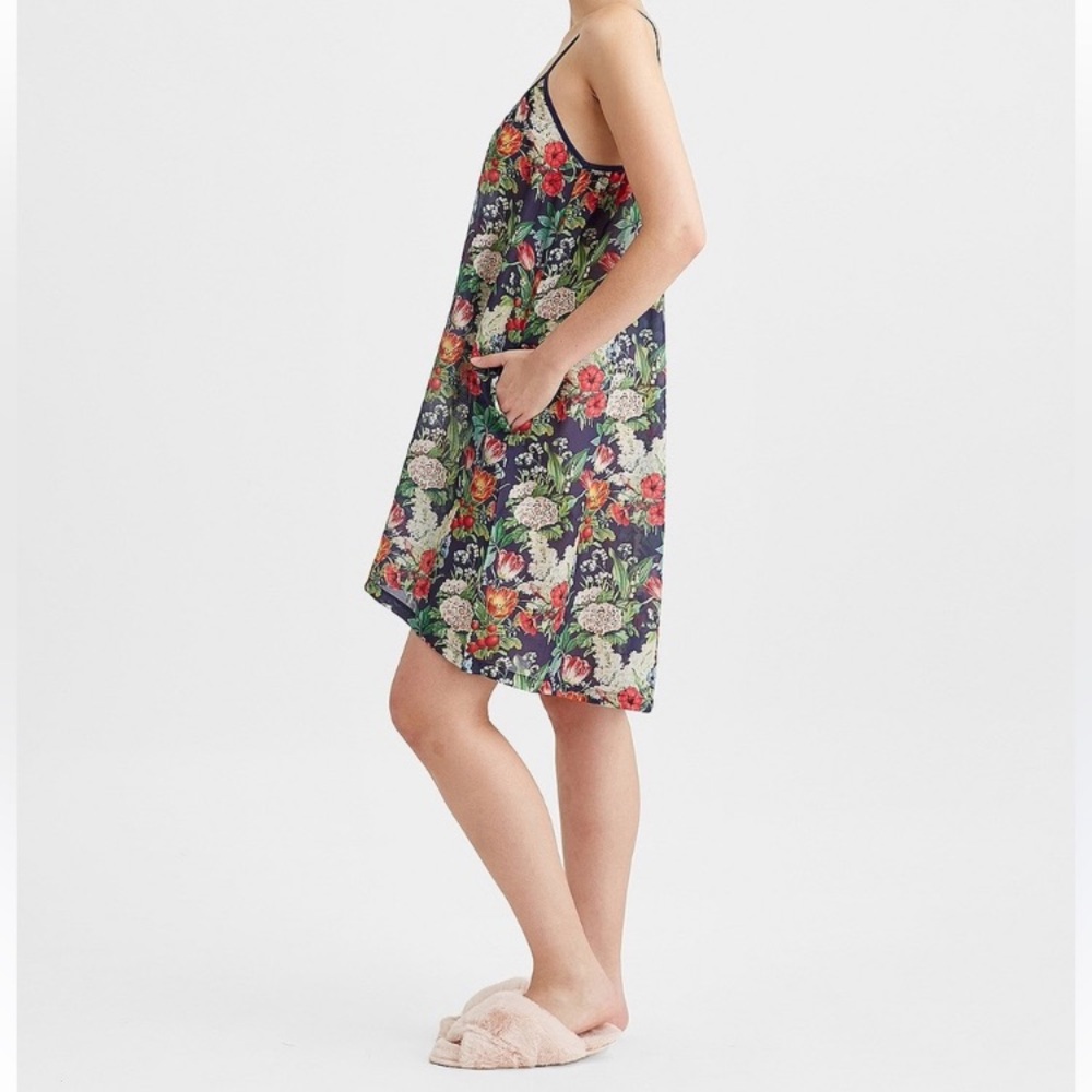 Floral Print Cotton Papinelle Chemise - Navy and Pink XL - Picture 2 of 13